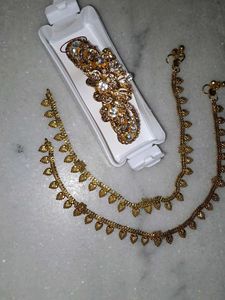 Comboo Golden Anklet &amp; Hair Clip Set