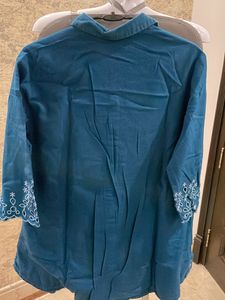 Elegant Embroidered Teal Button-Down