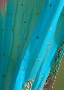 Rich Maggam Stone Work Chunni In Pink &amp; Sky Blue