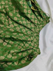Green Brocade Skirt With Crop Top And Jacket