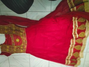 Red &amp; Gold Embellished Anarkali Dress