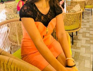 Coral &amp; Black Lace Dress