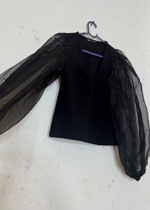 Zara Black Organza Sleeve Top