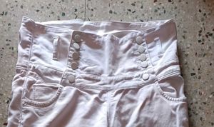 White High-Waisted Button-Up Pants
