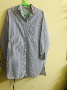 White And Bue Striped Long Shirt