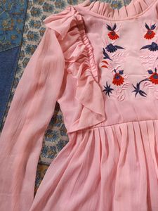 Pink Embroidered Ruffle Top