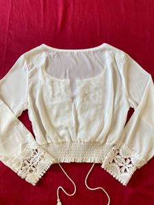 White Self Design Top
