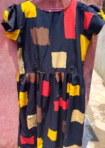 Abstract Print Puff Sleeve Dress