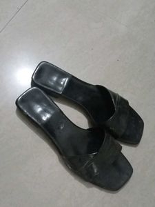 Black Heeled Slide Sandals