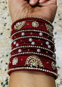 Silk Thread Red & Pearl Bangles