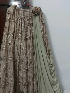Elegant Beige Lehenga with Drape