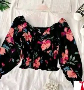 Floral Black Crop Top