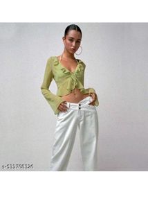 Green Ruffle Sheer Top