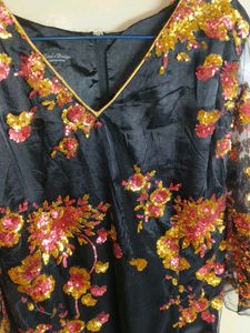 Black Neted Flower Sequins Kurti