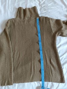 Women High Neck Brown Sweater