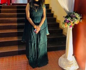 Dark Green Mirror Work Gown