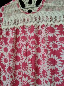 Floral Print Top with Crochet Lace Detail