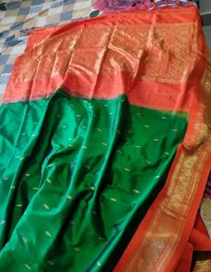 Green And Orange Silk Saree