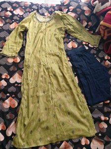 Olive Green Embroidered Kurti Set Branded