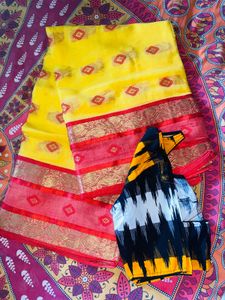 Yellow Red Saree With Blause 🎉❤️