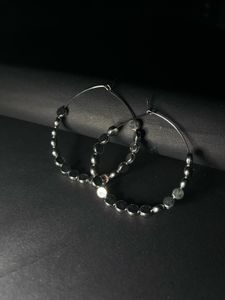 Silver Beaded Hoop Earrings