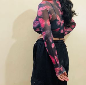 Butterfly Mesh Crop Top