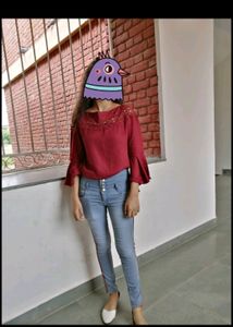 Office Shoulder Maroon Top