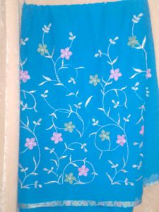 Floral Embroidered Blue Saree❤️