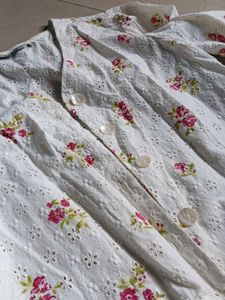 Floral Eyelet Button-Up Top