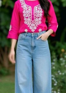 Two die colors Embroidered shorts Kurta