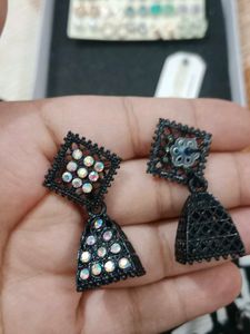 Black Rhinestone Dangle Earrings