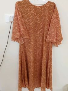 Peach Orange Dress With White Prints
