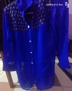 Elegant Long Navy Blue Net Shirt
