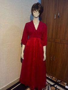 Red Dress with Collar Detail