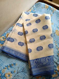 Banarasi Light Comfy Saree Cream Color Patchwork