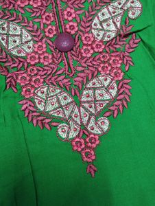 New Green Cotton Silk Kurta With Embroidery