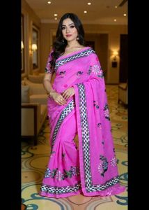 Pink Embellished Saree