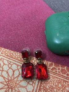 Red Gemstone Drop Earrings