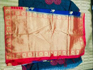 Blue &amp; Gold Bird Motif Saree
