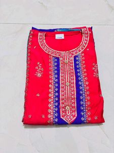 Elegant Red & Blue Embroidered Kurti