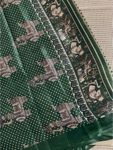 Tussar Silk Green Horse Print Saree