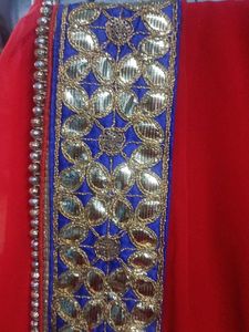 Blue Gotapati Lace Red Colour Sari