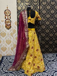 Yellow Embroidered Lehenga Choli Set