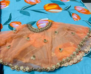 Peach Embroidered Blouse & Skirt With Dupatta