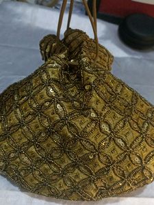 Golden Moti Work Potli Bag For Wedding