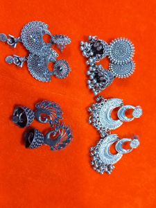 Silver Tone Jhumka Earring Set