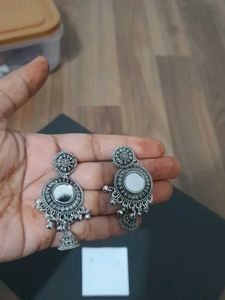 Oxidised Mirror Work Jumka