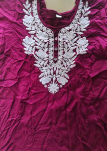 Maroon Embroidered short Kurti