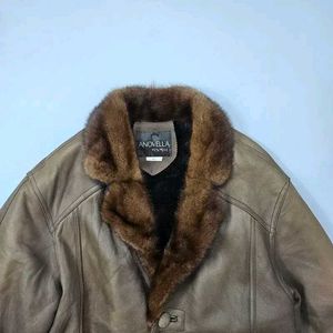 Animal hair Vintage Fur Collar pure Leather Jacket