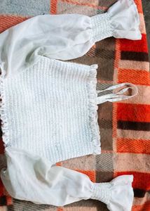 White Smocked Crop Top